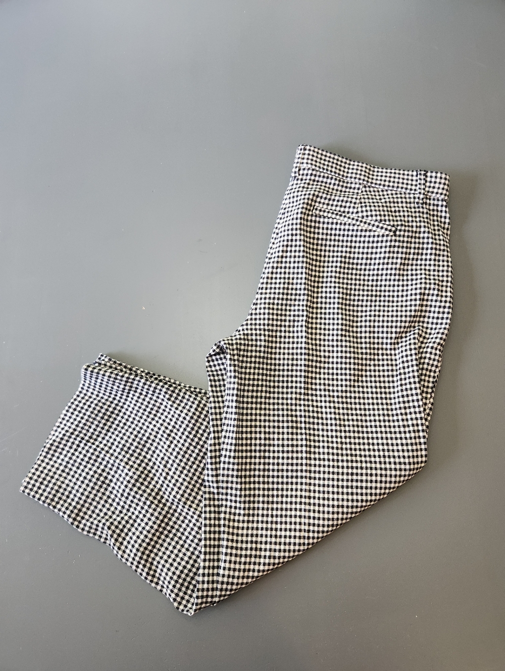 J.Jill Linen Stretch Black White Gingham Crop Pants Women's Med Cottagecore Chic